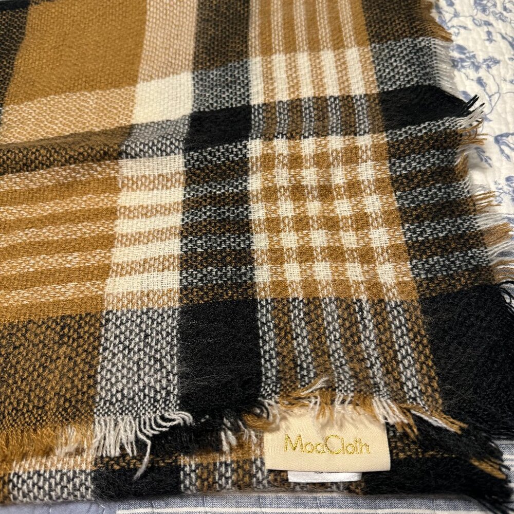 ModCloth Loch & Key Tan, Black Plaid Oversized Blanket Scarf